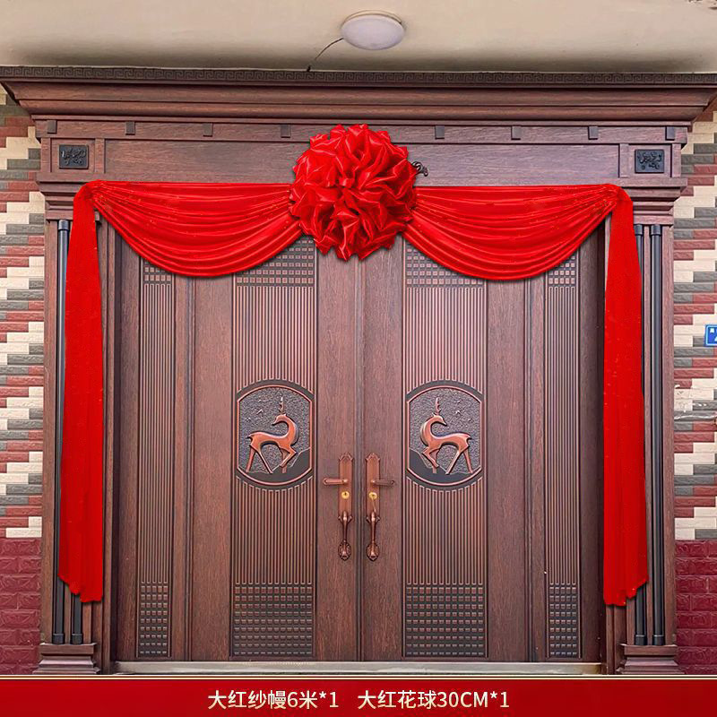 Cortina de tela decoración de la puerta de la boda gran bola de cártamo puerta de la unidad de la puerta de la casa nueva puerta de la casa de bodas flor de seda venta directa