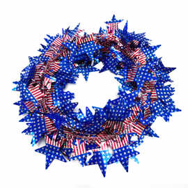 大五角星美国国旗装饰花环圣诞树装饰品塑料铁丝花环节假日藤条