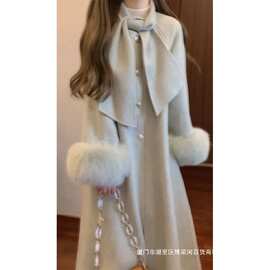 法式毛呢中长款外套女秋冬季新款气质感呢子大衣雪尼尔氨纶