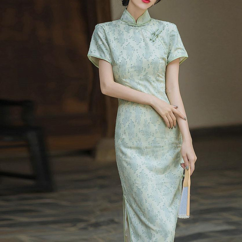 Cheongsam Retro Republic of China Style Slim Long Skirt Printed Young Girl Dress Hip Straight Skirt