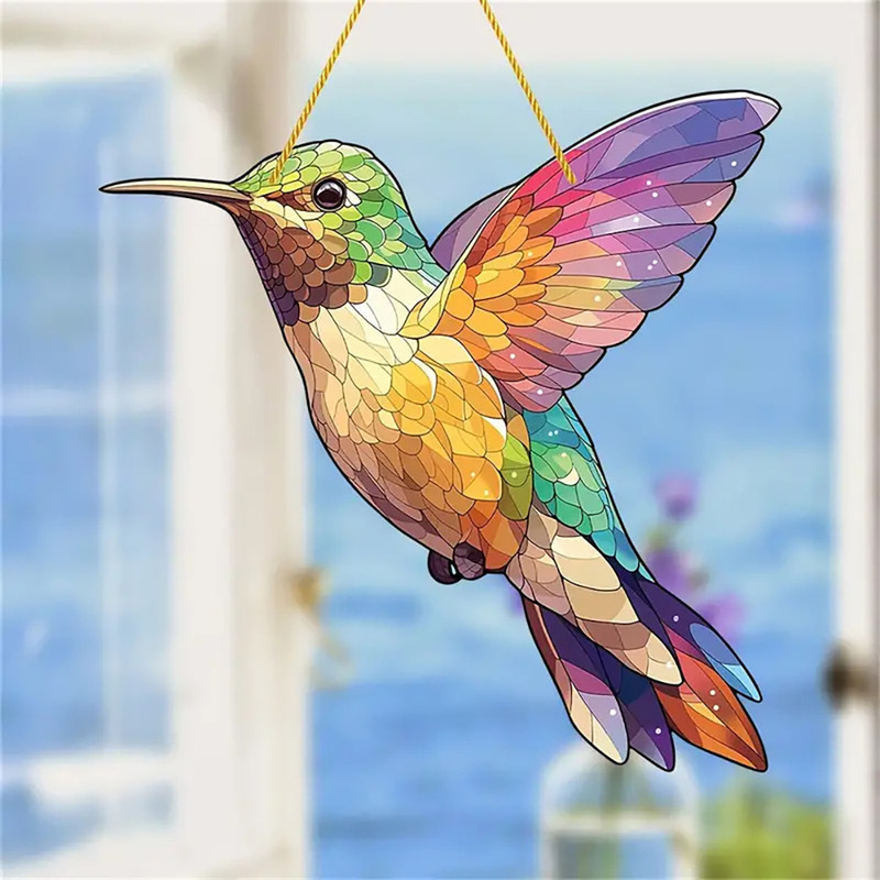 TEMU Explosions Color Hummingbird Soaring Window Decoration Pendant Outdoor Courtyard Hanging Decorations Acrylic Waterproof Pendant