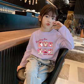 2026春秋新款薄款中大儿童卡通纯棉上衣纯棉女童圆领时尚长袖t恤