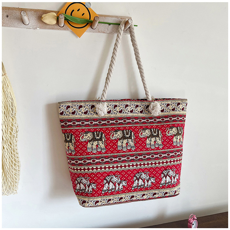 Women's Medium Canvas Geometric Stripe Streetwear Sewing Thread Square Zipper Tote Bag display picture 42