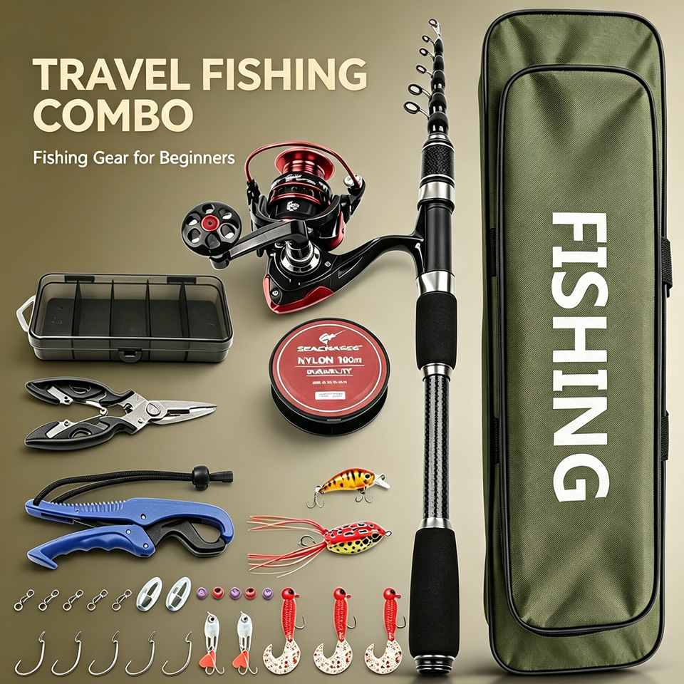 New 2.1M portable sea rod set, retractable lure rod for beginners, one-stop shopping for fishing gear, cross-border fishing gear delivery