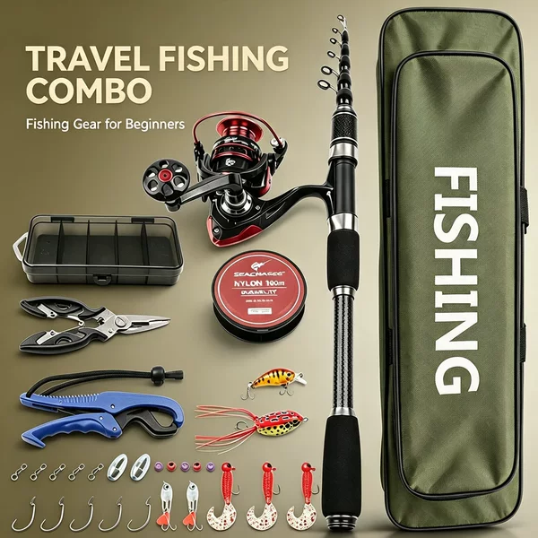 New 2.1M portable sea rod set, retractable lure rod for beginners, one-stop shopping for fishing gear, cross-border fishing gear delivery