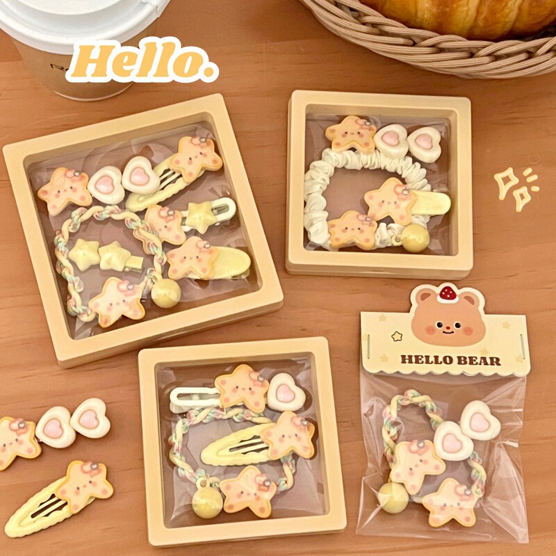 Cute Yellow Star Hair Accessories suit Girl's Heart All-match Horsetail Hair Rope Sweet Bangs Hairpin Headwear Cute Yellow Star Hair Accessories suit Girl's Heart All-match Horsetail Hair Rope Sweet Bangs Hairpin Headwear