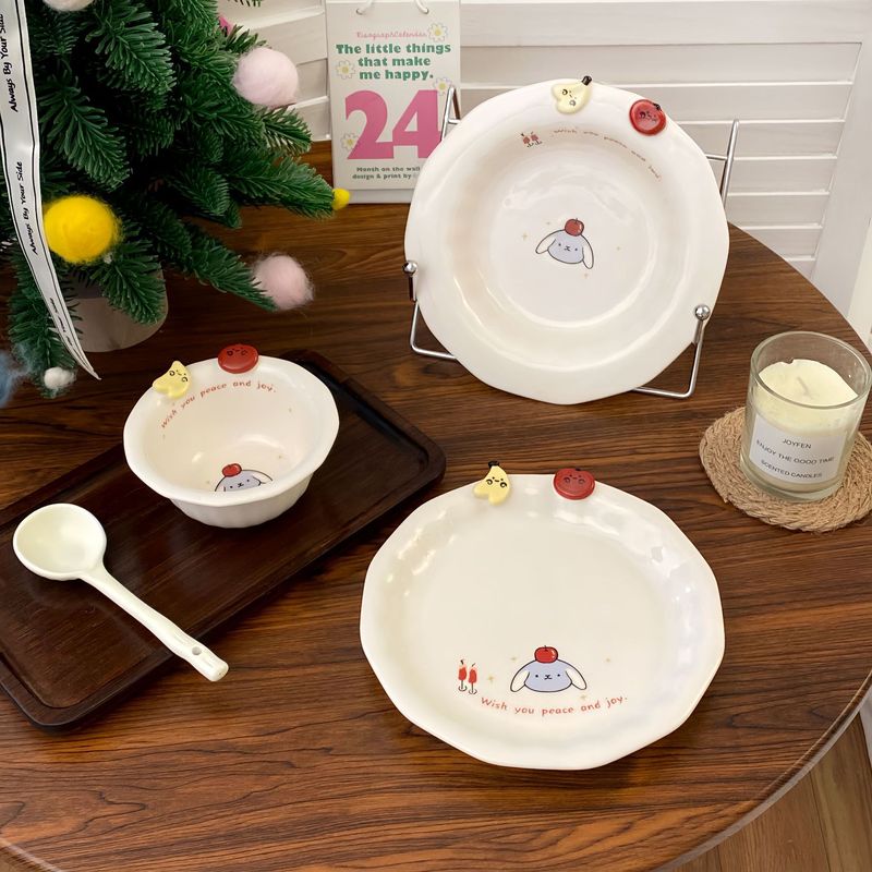 かわいい漫画のセラミックプレートインスタイルの見栄えの良い家庭用プレートと食器セット餃子プレートディッシュプレートデザートプレート|undefined