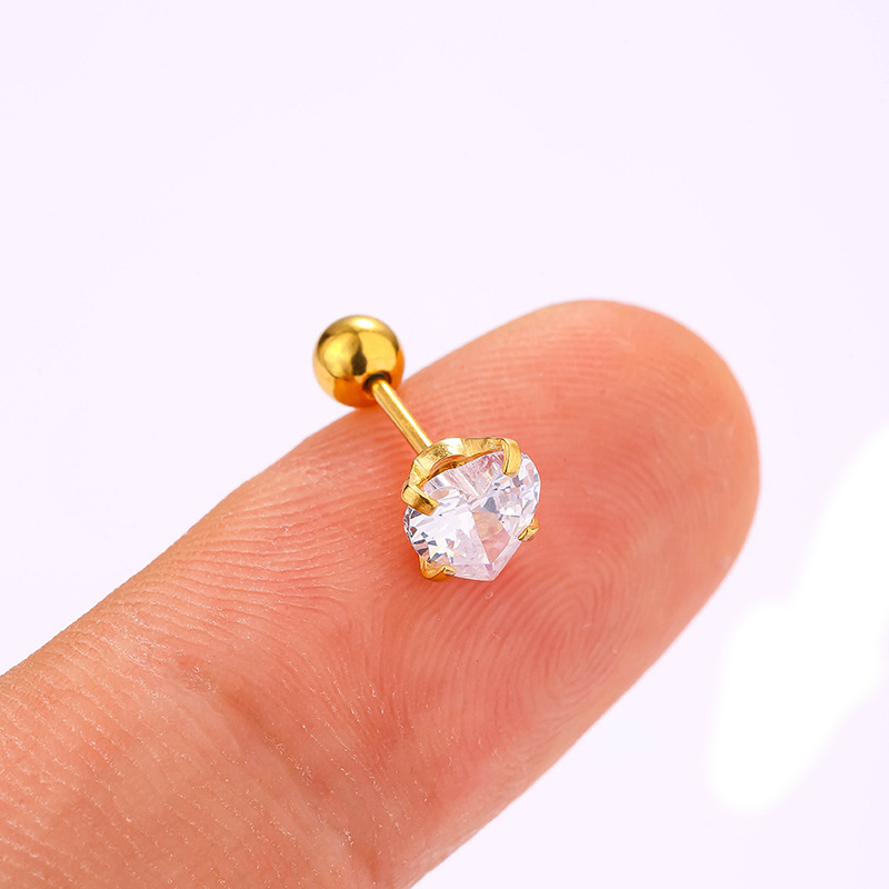 Daily Occasion 1 Piece 316L Stainless Steel  Zircon Ear Cartilage Rings & Studs Heart Shape Waterproof Non Tarnish Surgical Steel