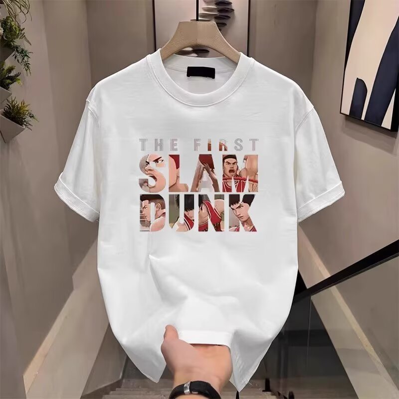 Printed short-sleeved T-shirt, summer casual white short-sleeved men's round neck, couple's outfit.