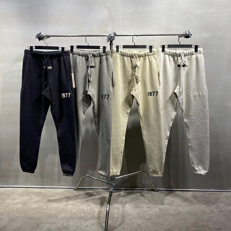 Source Fog Essentials Multi-Line 1977 Flocking Printed Pants High Street Leggings Drawstring Couple Sweatpants for Men