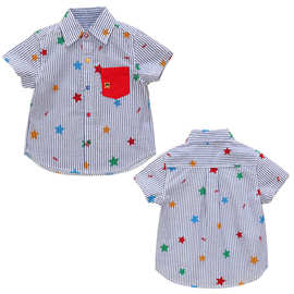 现货miki儿童衬衫 日系卡通可爱星星字母满印短袖衬衣T恤衫上衣