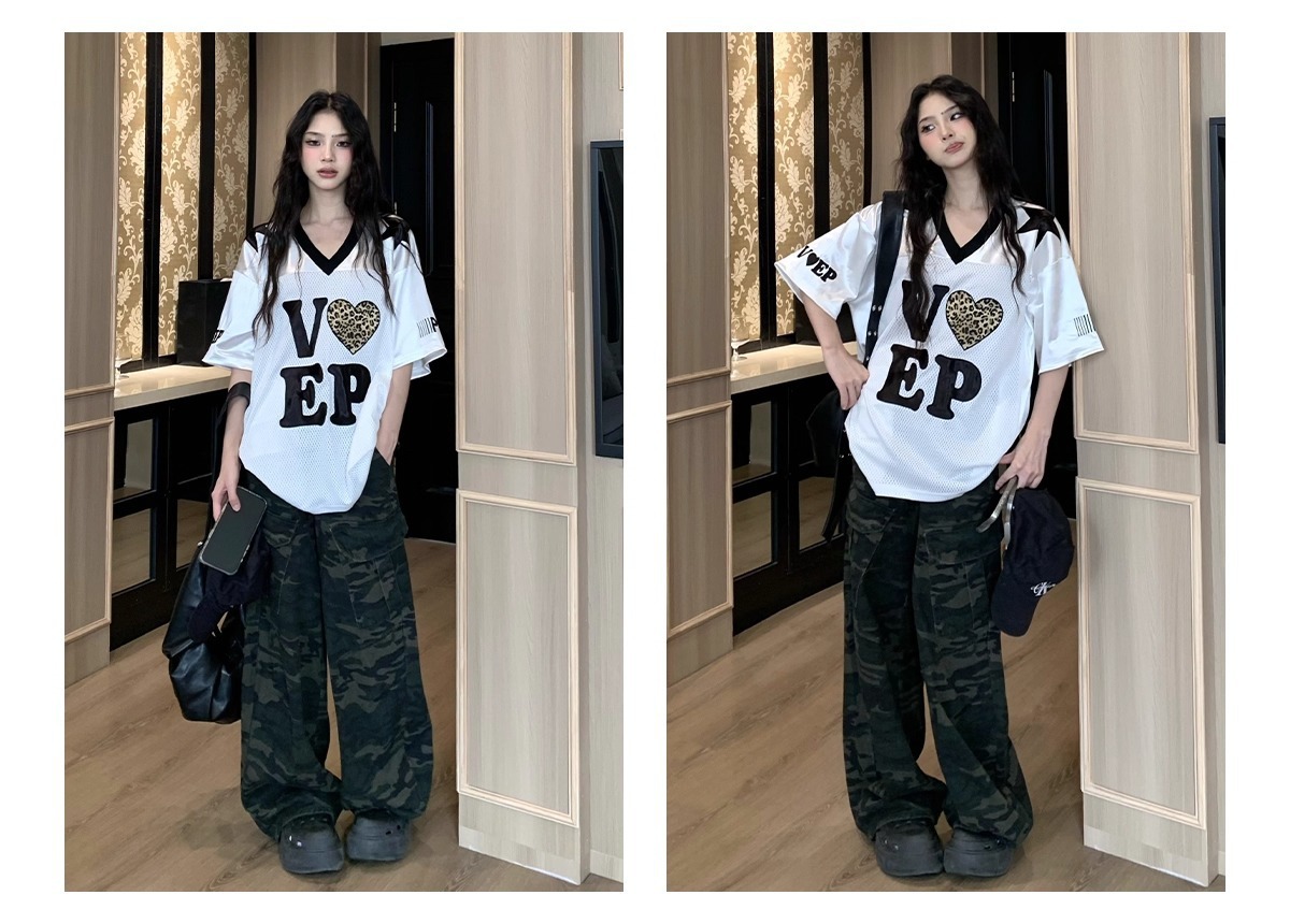 High Street American Leopard Print Summer Heart-shaped Short-sleeve New T-shirt For Men And Women, INS Korean Style_viptrois.com