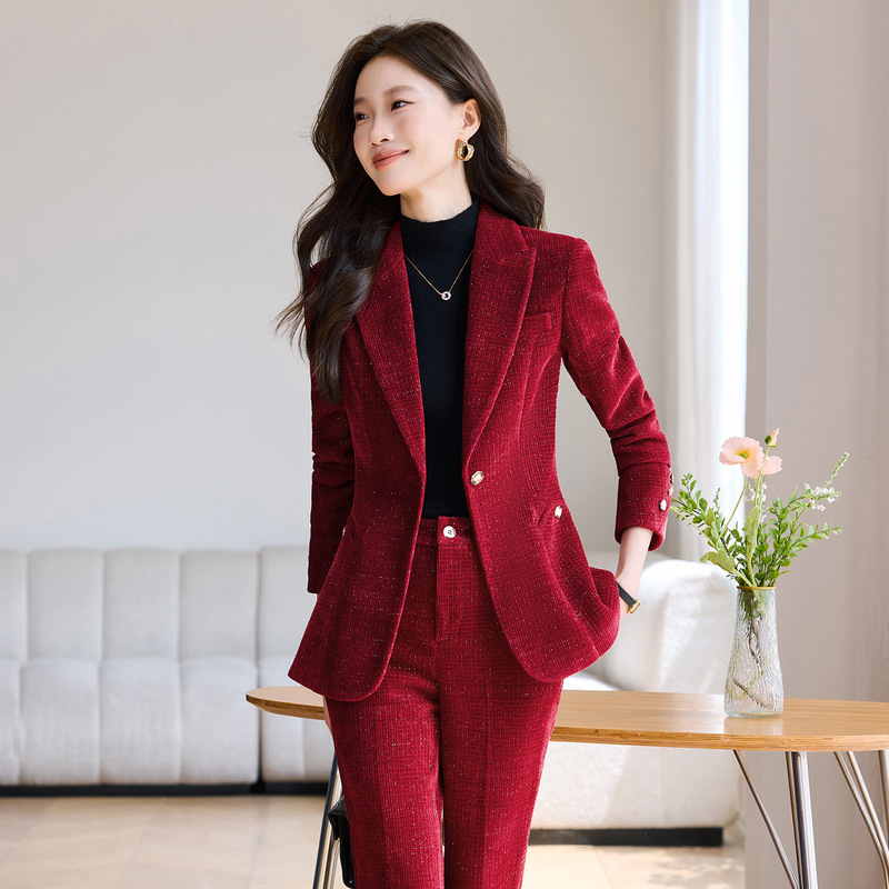 2025 New Autumn and Winter High-End Fashion Suit Jacket Velvet Bright Diamond Slim Corduroy Suit Commuter Suit