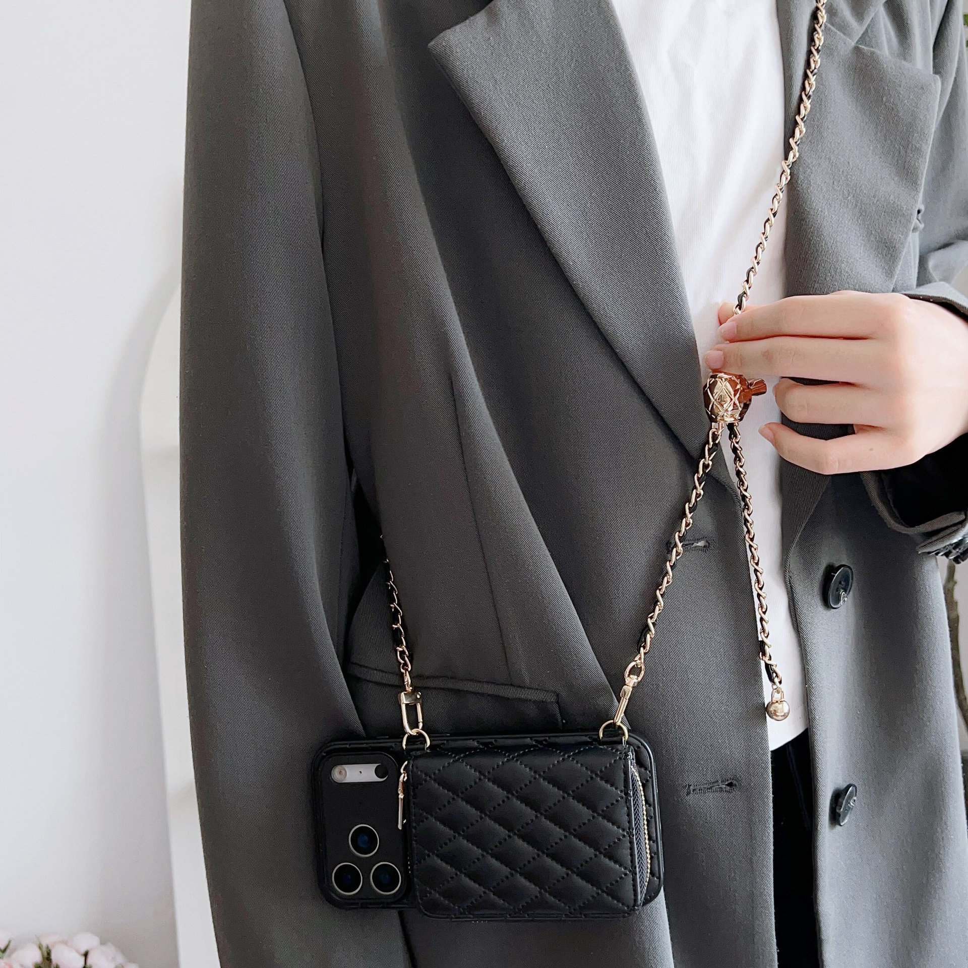 TechGlobe Adatto per iPhone 17 Pro Max Stile Porta Carte con Cerniera Telefono Huawei Samsung Tracolla Protettiva in Pelle_voghion.com