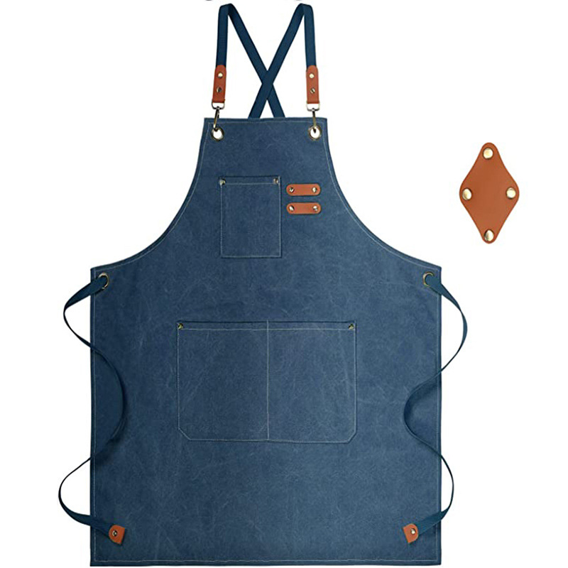 Amazon transfronterizo de lona gruesa delantal leche tienda de té cafetería Barber ropa de trabajo restaurante delantal de cocina al por mayor
