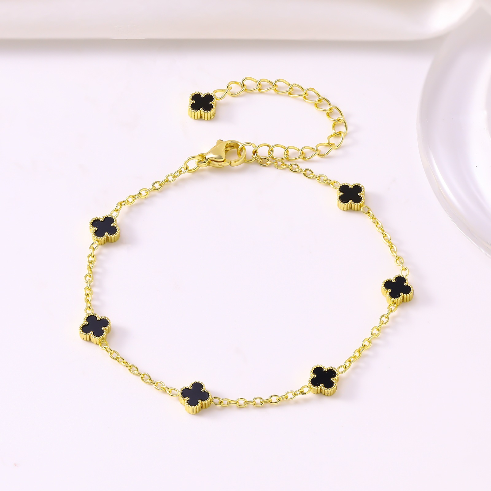 Hot-Selling Stainless Steel 6mm Lucky Four-Leaf Clover Bracelet 18K Vacuum Electroplating Women's Fashionable and Versatile Jewelry
