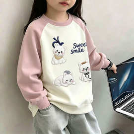 俏妮卡春秋女童装卫衣宝宝儿童时髦印花加绒套头衫韩版上衣大童潮