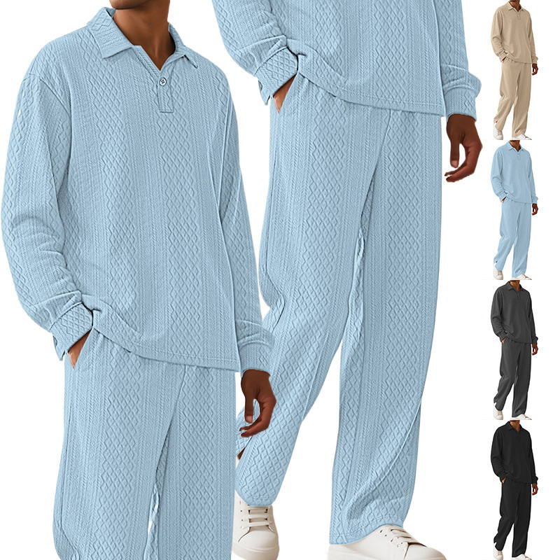 Europa y América Amazon transfronterizos Jacquard textura casual collar chaqueta pantalones deportivos de manga larga hombre polo set