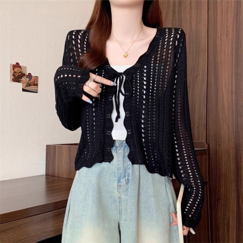Gentle Style Design, Front Lace-Up Sweater, Spring and Summer New Slim Fit Long-Sleeved Cardigan, Versatile Top