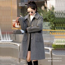 毛呢外套女中长款韩版显瘦2025年秋冬夹棉加厚深灰色大衣风衣外套