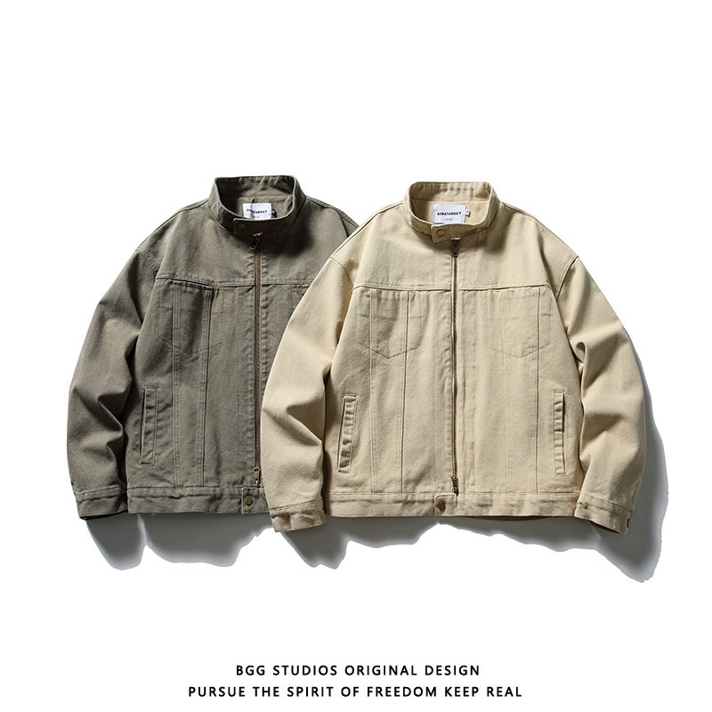 Retro jacket men, American style, washed canvas oversize casual jacket