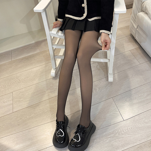 Ultra-Thin Black Sheer Warm Leggings with 720 Needles Double Layer for Autumn and Winter, Neutral Color with Nudist Feel