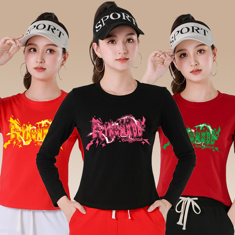 Square Dance Clothing New Sports Long-Sleeved T-Shirt Group Aerobics Dance Clothing Running Fitness Clothing Women's Yoga Practice Clothing