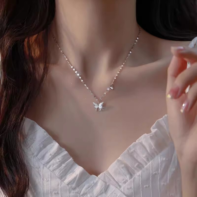 999 Sterling Silver Butterfly Necklace Women's Accessible Luxury Niche High-End Clavicle Chain 2023 New Hot Style Valentine's Day Gift 999 Sterling Silver Butterfly Necklace Women's Accessible Luxury Niche High-End Clavicle Chain 2023 New Hot Style Valentine's Day Gift