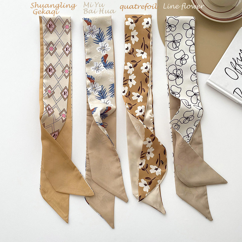 Color caqui desnudo larga bufanda pequeña bolsa de corbata de pelo decorativo del todo fósforo de las mujeres con cinta de regalo de mano banda de pelo pequeña bufanda