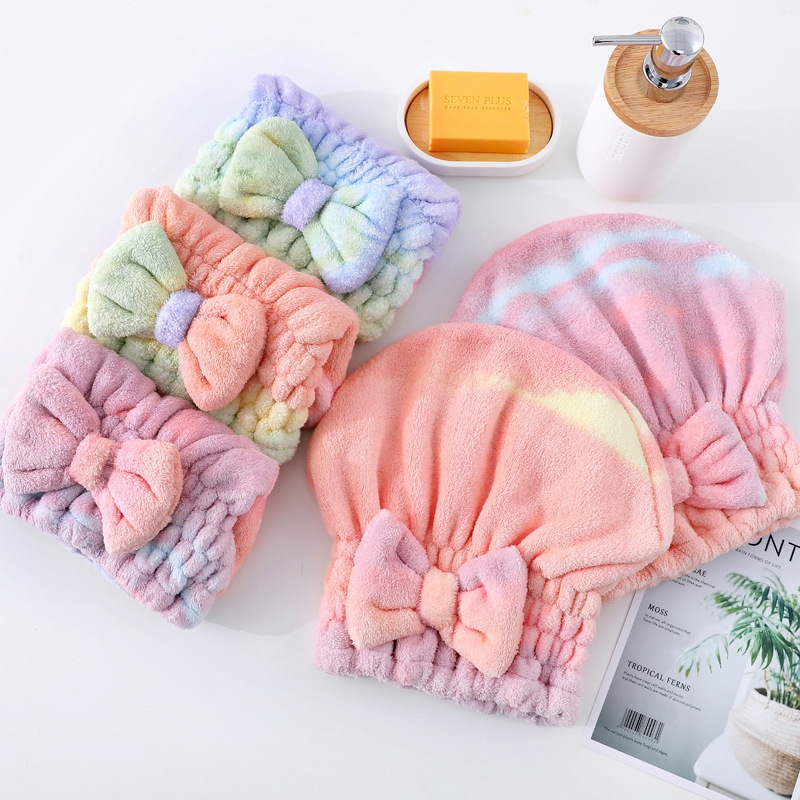 Coral fleece multi-style dry hair hat, soft and absorbent, children's home use towel hat, cute cartoon baby hair turban, bath cap