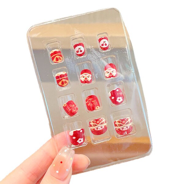 Children's red short festive nail stickers for manicure for nails