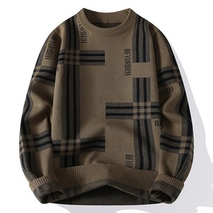 Factory Direct Sales Cross-Border Hot Selling Men's Fashionable Stylish Stripesd Round Neck Knitwears Knitwears