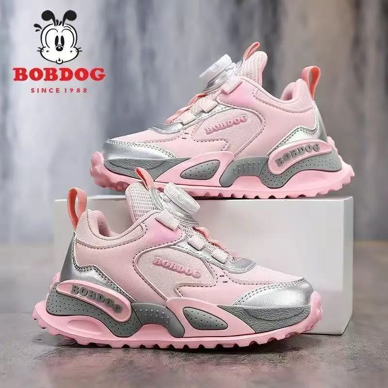 Babu Bean zapatos para niños primavera y otoño 2025 nuevo botón giratorio zapatos de niños de tamaño medio y grande malla transpirable zapatos deportivos para niños