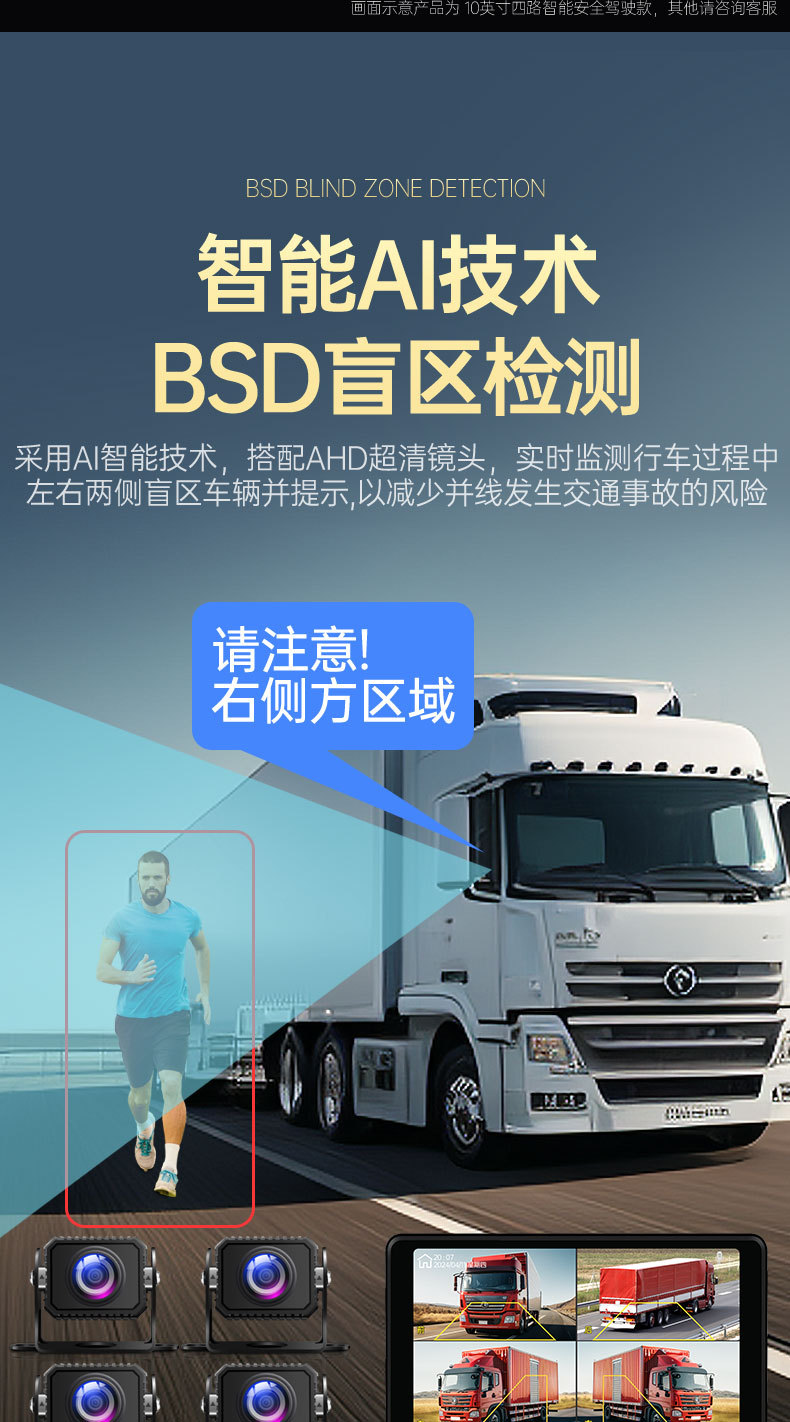 Truck dash cam 4-channel 360° panoramic HD night vision