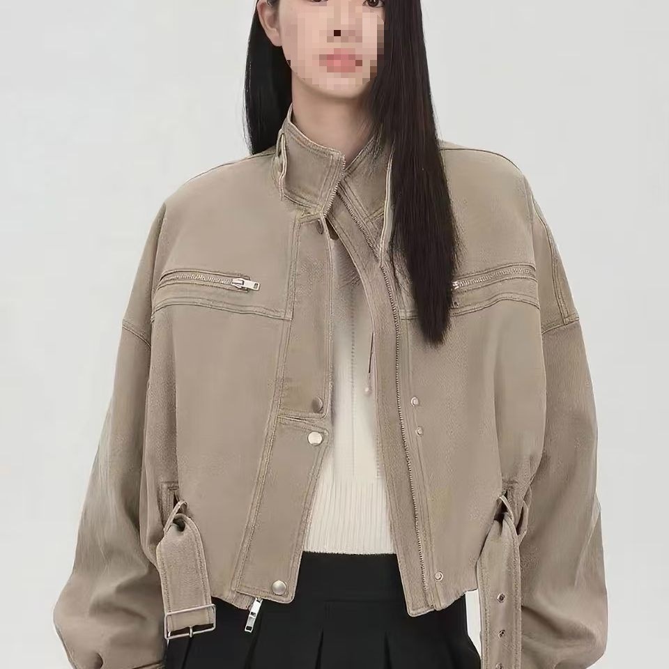 美式复古工装宽松短款立领机车夹克外套秋季新款百搭上衣