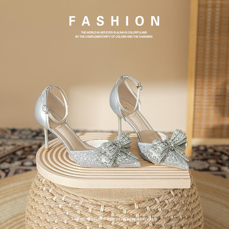 Women's Shoes Genuine Leather Summer Women's High-end Sense Cheap All-match High Heels Elegant Princess Sandals Fashionable Summer Stiletto Heels