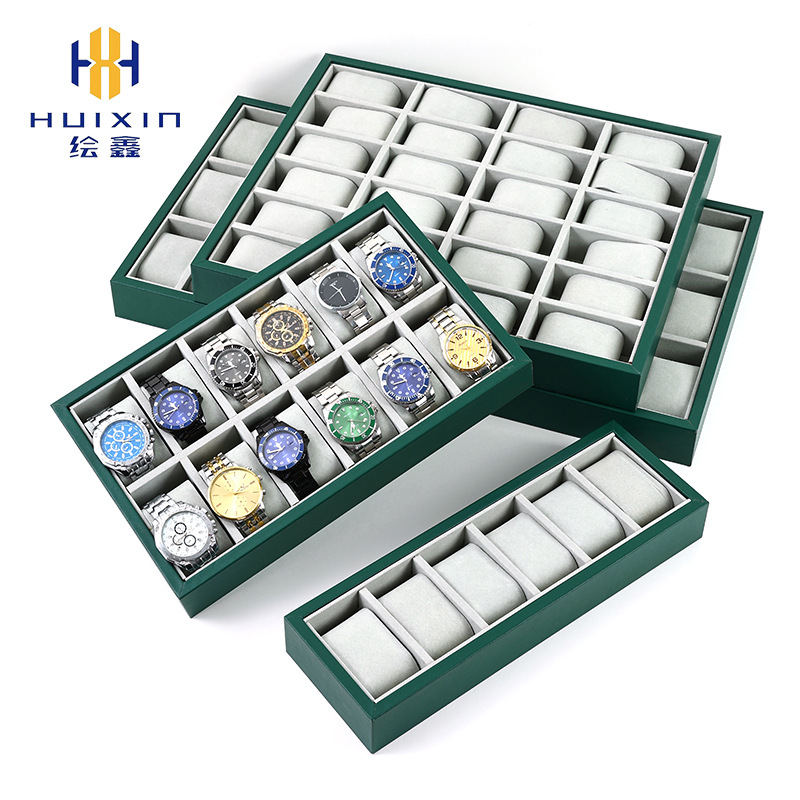 Display Box Gray Leather Counter Watch Tray Wholesale Bracelet Display Watch Display Stand Green Collection Collection