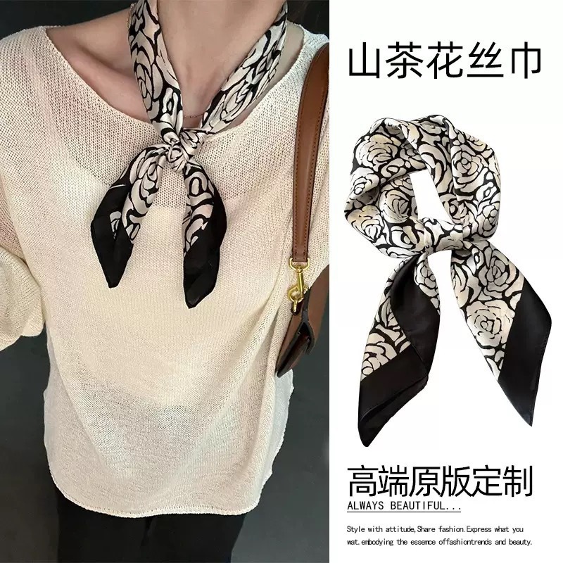 2025 nueva correa de cuello flor de anacard pequeña bufandas cuadradas bufandas de seda con camisa decoración de mujeres de alta calidad accesorios de cuello