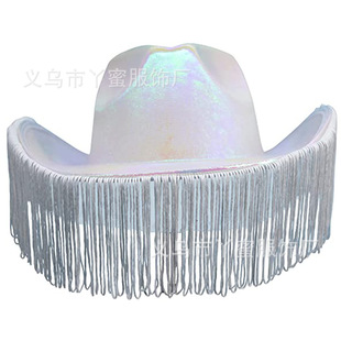 Western Symphony Tassel Cowboy Hat Halloween Carnival Party Pink Colorful Tassel Brim Fluorescent Cowboy Hat