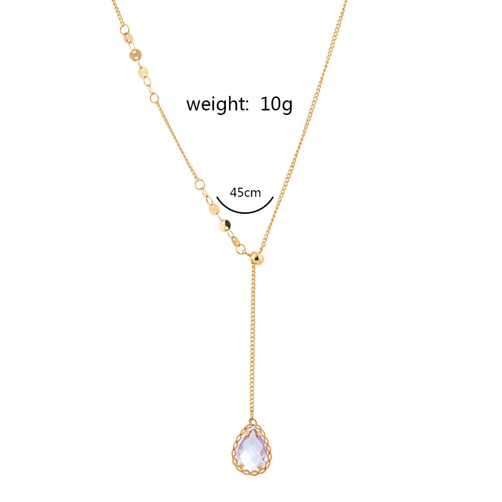 Japanese And Korean Temperamental Purple Droplet Zircon Long Pendant Necklace Elegant Fashion Lady Necklace Clavicle Chain Choker display picture 2