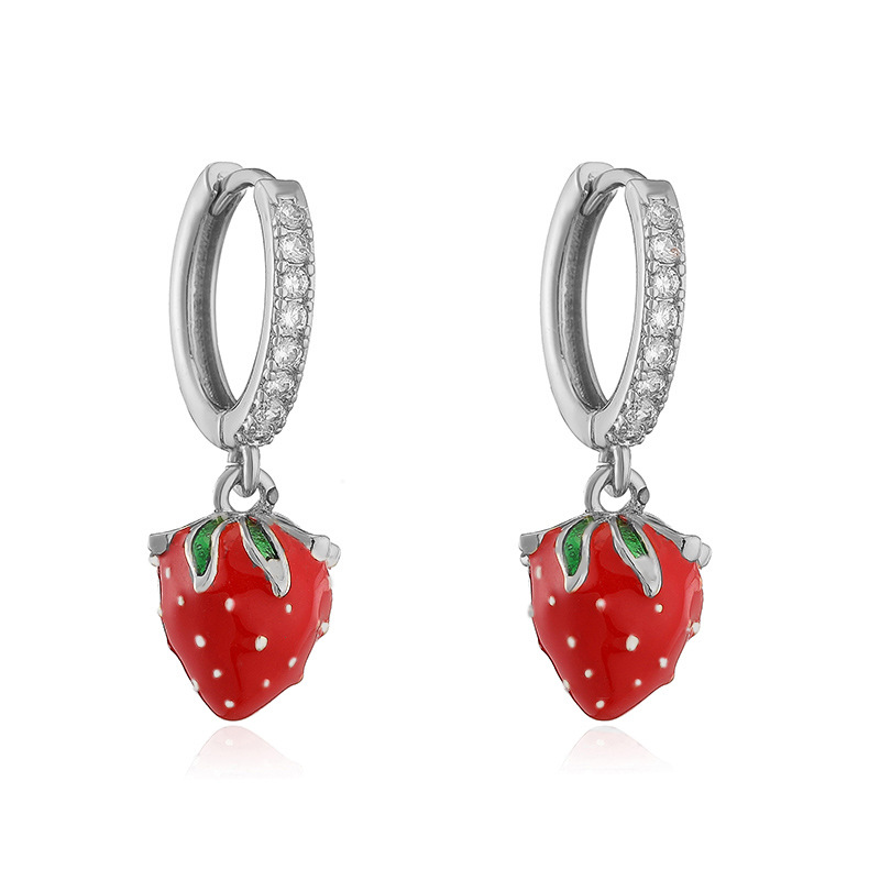 6g Weight Copper Ear Needle Material Zircon Inlay Material Charm Sleeper Hoop Earrings, Earrings Classification 1 Pair Quantity Holiday, Banquet, Daily Occasion Copper Material Cherry, Heart Shape Pattern Women's Gender Inlay Design Sweet Style 1 Pair Sweet Cherry Heart Shape Inlay Copper Zircon Earrings 28