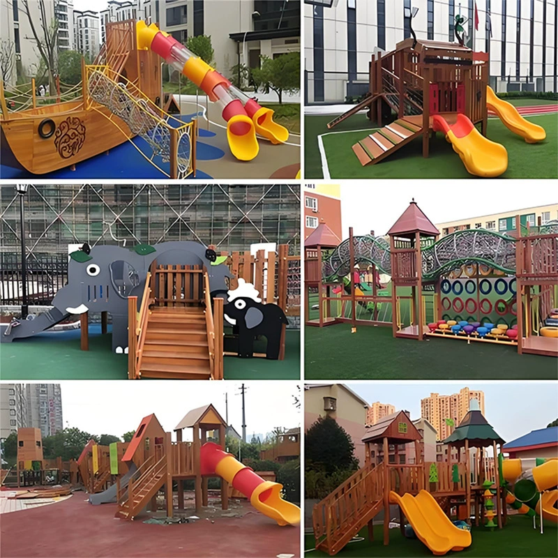 Детский сад, живописная площадка, детская площадка, деревянная большая горка, рама для скалолазания, сетка для скалолазания, качели, пиратский корабль, производитель развлекательного оборудования