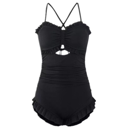 Fashionable slim-fit figure-flattering tummy-covering swimsuit for women, high-value halter one-piece swimsuit, modest thermal spring sports swimwear
