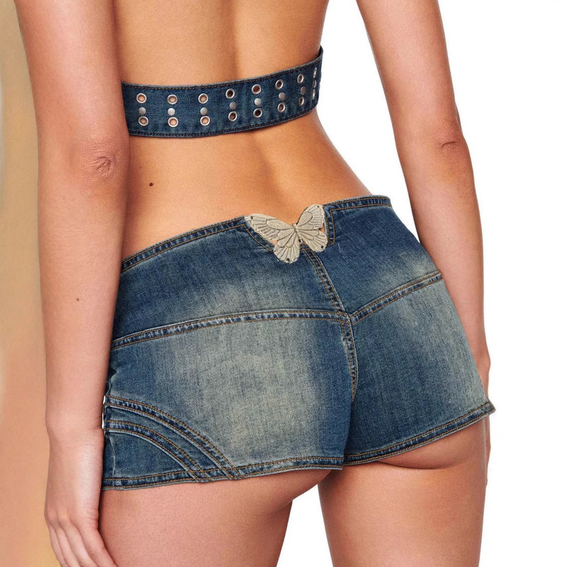 Cross-Border Low-Waist Ultra-Short Elastic Denim Butterfly Sexy Hot Pants Summer Ebay Mercado Libre Shein Shopee in Stock