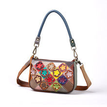 跨境新款女式包头层牛皮真皮包女包手工撞色女手提斜挎包手挽小包