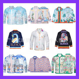 跨境美潮 卡萨布兰卡 系列夏威夷度假西西里风富贵长袖衬衫男女秋