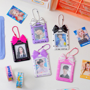 Ins K-Style Cartoon Bow 2inch Transparent Card Holder Girl Keychain School Bag Pendant Star Small Card Card Holder