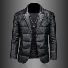 欧洲站高端男士羽绒服2024冬季新款保暖外套90白鸭绒皮衣西装领潮