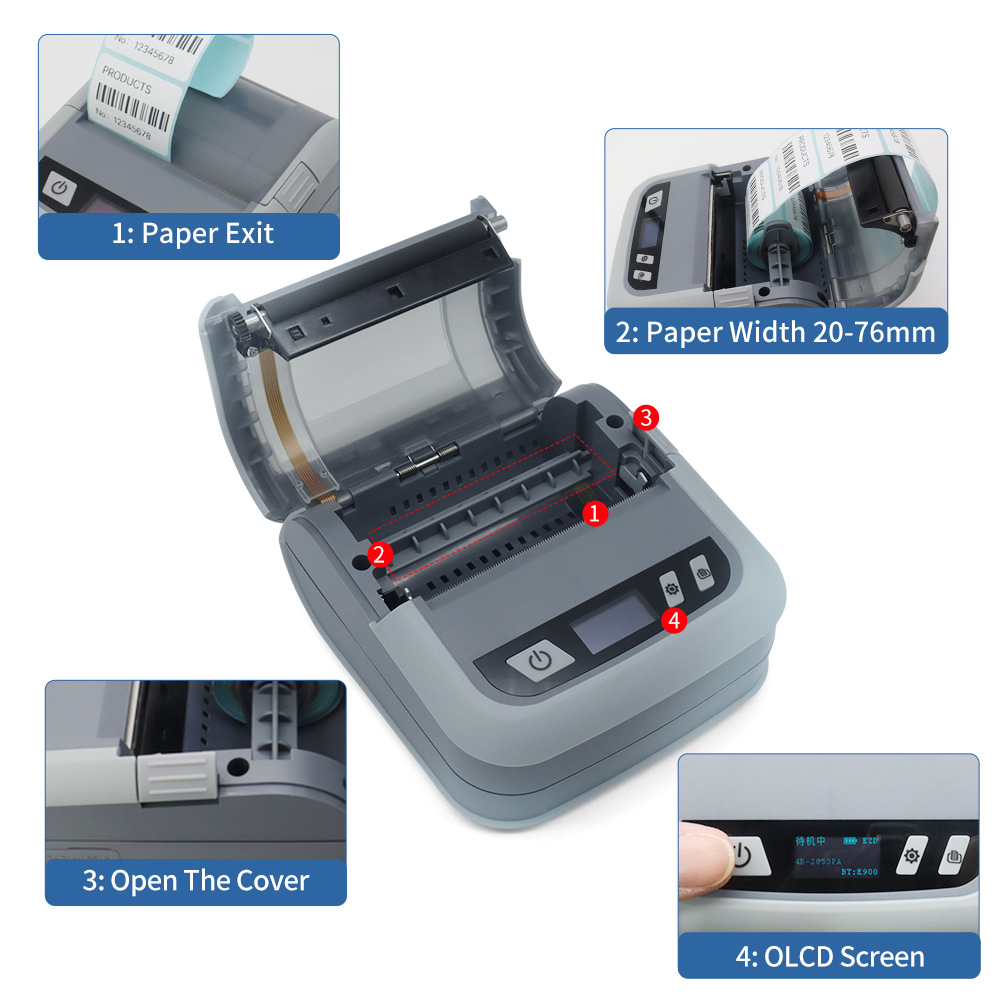 Portable Thermal Printer Takeaway Order Tickets Tags Office Barcode Printer Printer 4