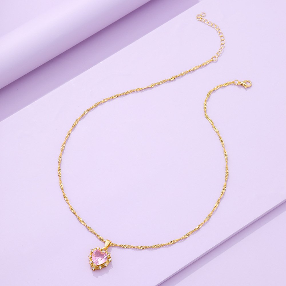 new retro single-layer  multi-color heart-shaped diamond necklace wholesale nihaojewelry